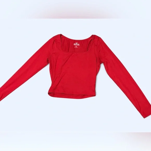 Hollister Women’s Long Sleeve Square Neck Seamless Baby Tee – Red ♥️ (Medium) - Picture 6 of 9